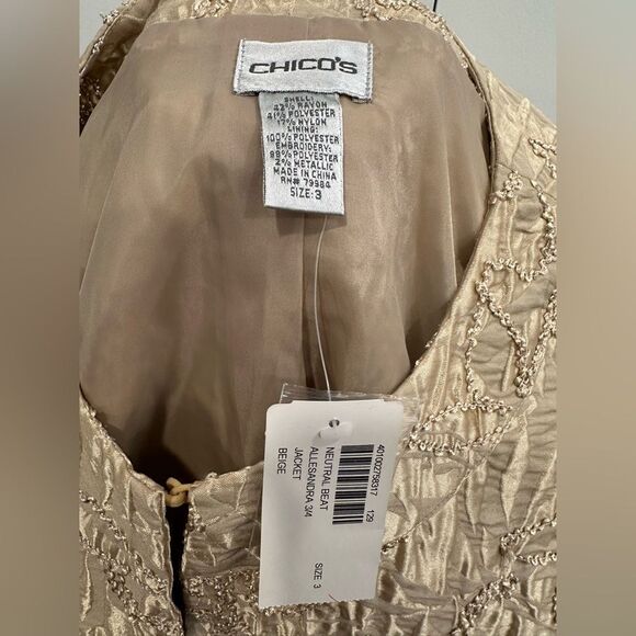 NWT Chico's Elegant gold Embroidered Jacket XL - Picture 6 of 6